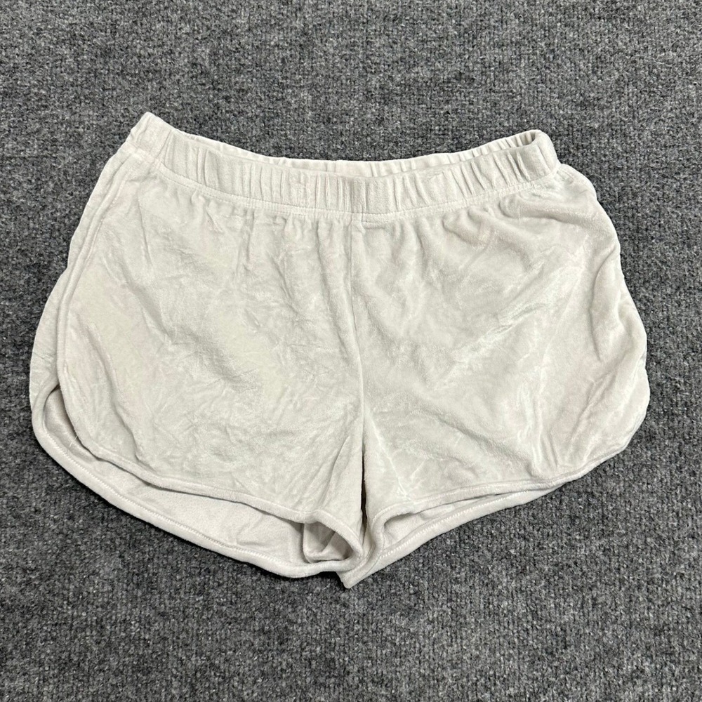Juicy Couture Shorts Womens Size M White Velour Sleepwear Lounge Elastic Waist
